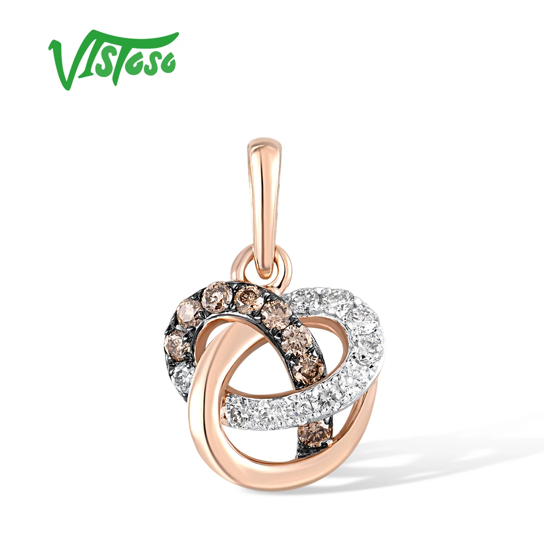 

VISTOSO Real 14K 585 Rose Gold Pendant For Women Sparkling White Brown Diamond Chic Wedding Anniversary Party Gifts Fine Jewelry