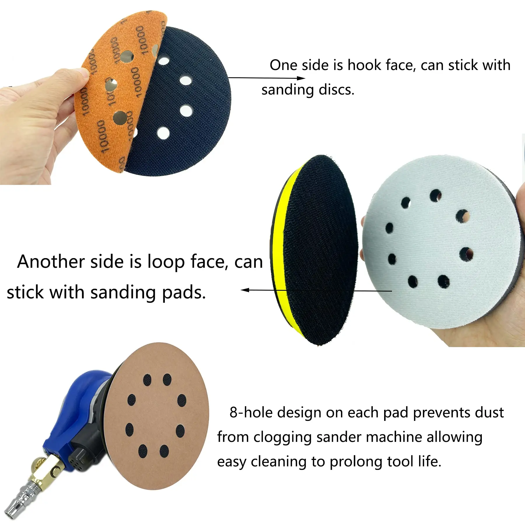 32pcs Sandpaper 5Inch 8Hole Hook&Loop Wet Dry Sand Discs with 2pcs Interface Pads for Orbital Sander Automotive Metal Polishing