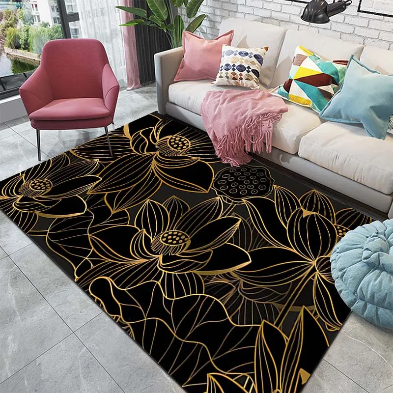 15 Size Gold Golden Leaves Pattern Carpets for Living Room Bedroom Floor Mat Decor Anti-slip Rugs Sofa Mat Home Decor Area Rug