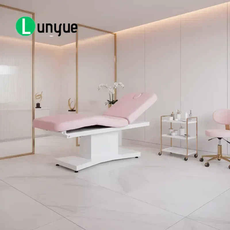 Luxury Modern Tri Motor Electric Therapy Massage Bed for Spa Beauty Facial Eyelash Extension Pink Adjustable Treatment