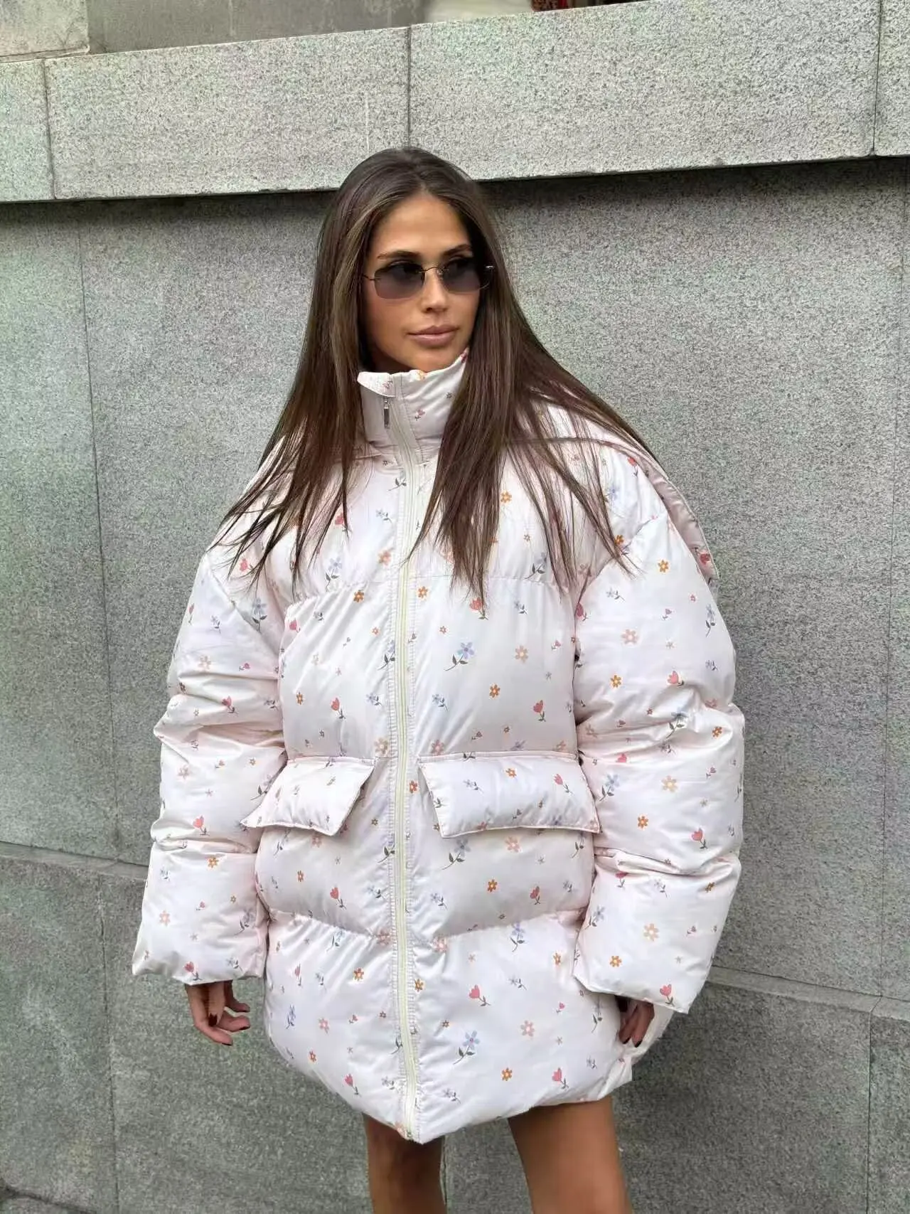 

Snow Country Party American Design Cartoon Floral Cotton Jacket Loose Warm Versatile Hooded Outerwear for Women Winter Coat