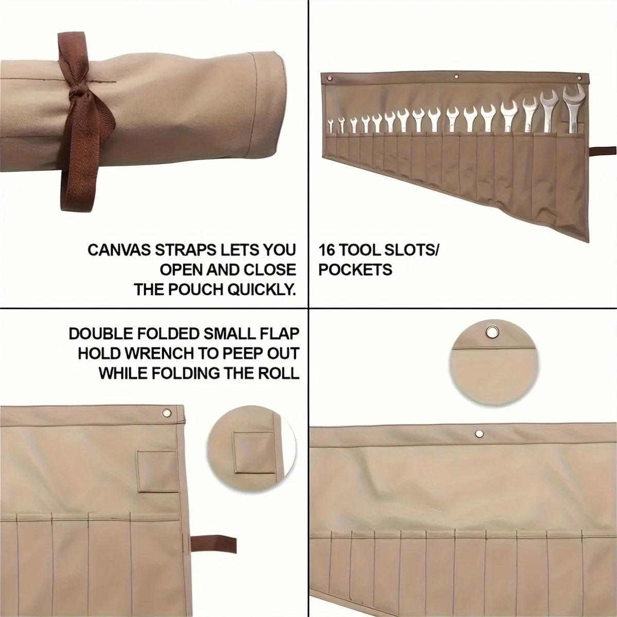 Brown universal hardware tool hanging bag, wrench bag, canvas storage bag, maintenance tool bag, roll bag, 1 piece each