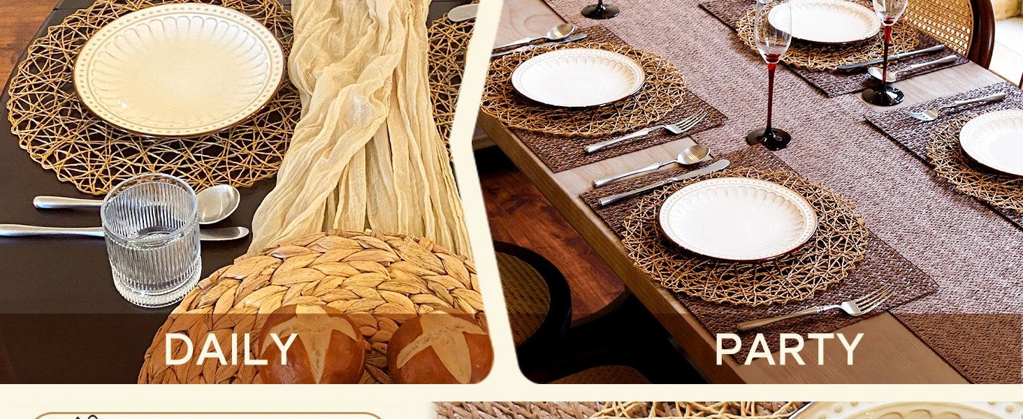 6-48 Stück Geflochtene Papier-Tischsets, 38 cm Runde Tischunterlagen, Gewebte Boho-Tischmatten für Esstische, Hochzeiten und Partydekoration – Detail 5