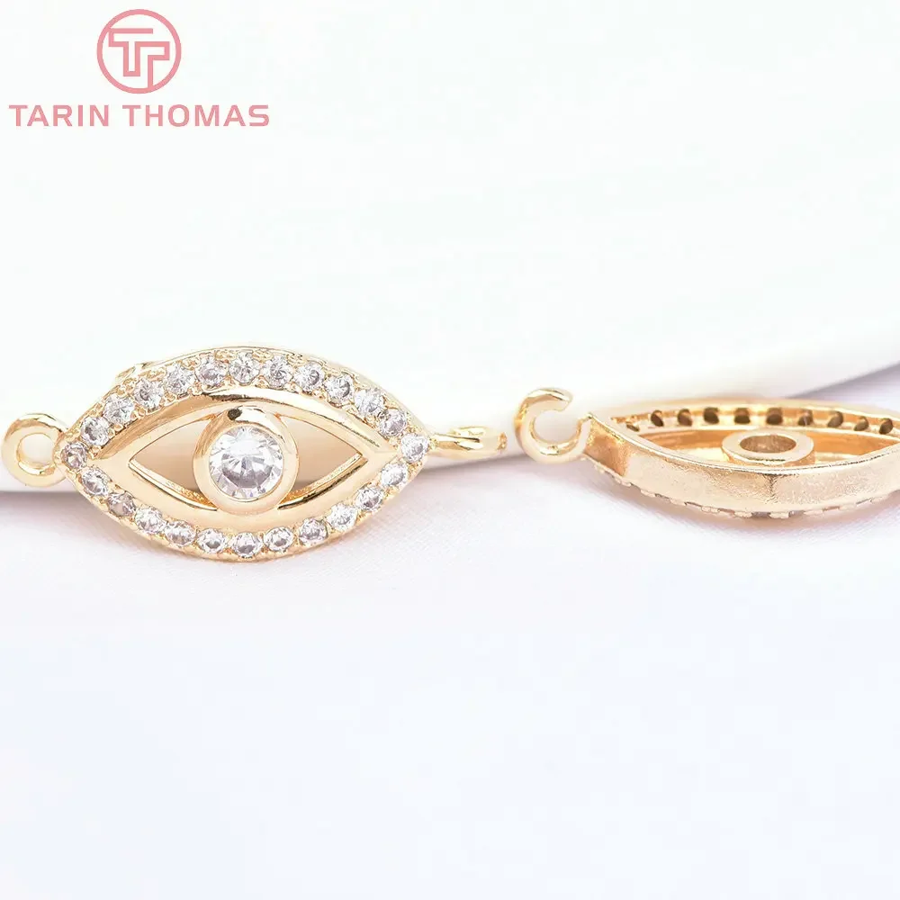

(7020) 6PCS 8.5x19.5MM 24K Gold Color Brass with Zircon Eye Shape Charms Pendants High Quality Jewelry Accessories Wholesale