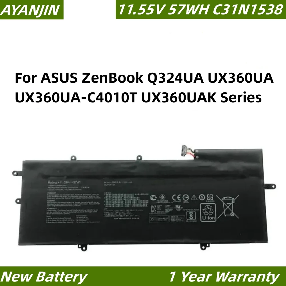 노트북 배터리, ASUS ZenBook Q324UA UX360UA UX360UA-C4010T UX360UAK 시리즈 C31Pq9H 0B200-02080000, C31N1538 11.55V 57WH