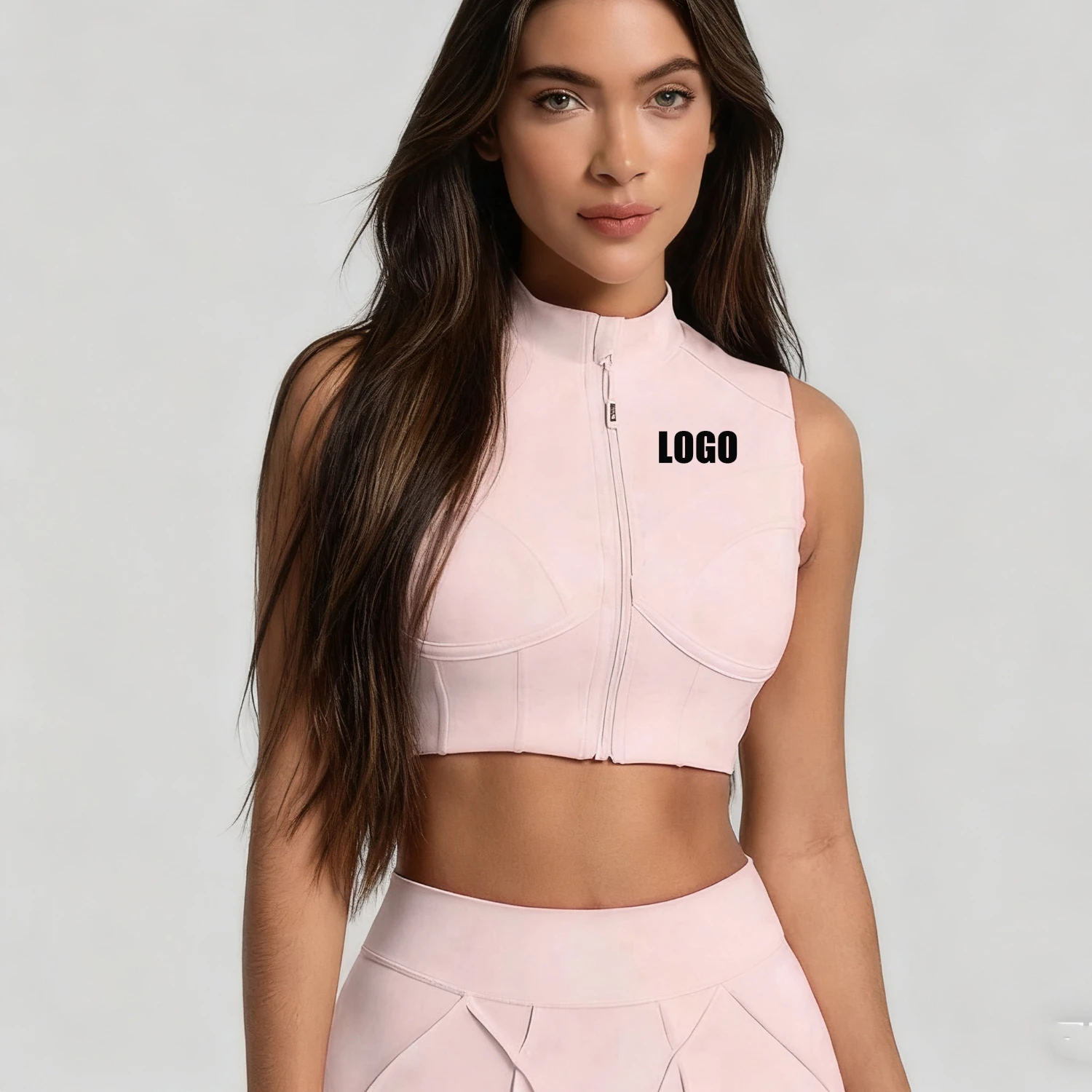Customized LOGO women's new zipper-type removable chest pad I-shaped vest fitness running outside yoga bra
