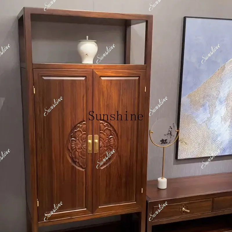 

Ebony TV cabinet three-piece multi-functional solid wood high and low combined cabinet FT