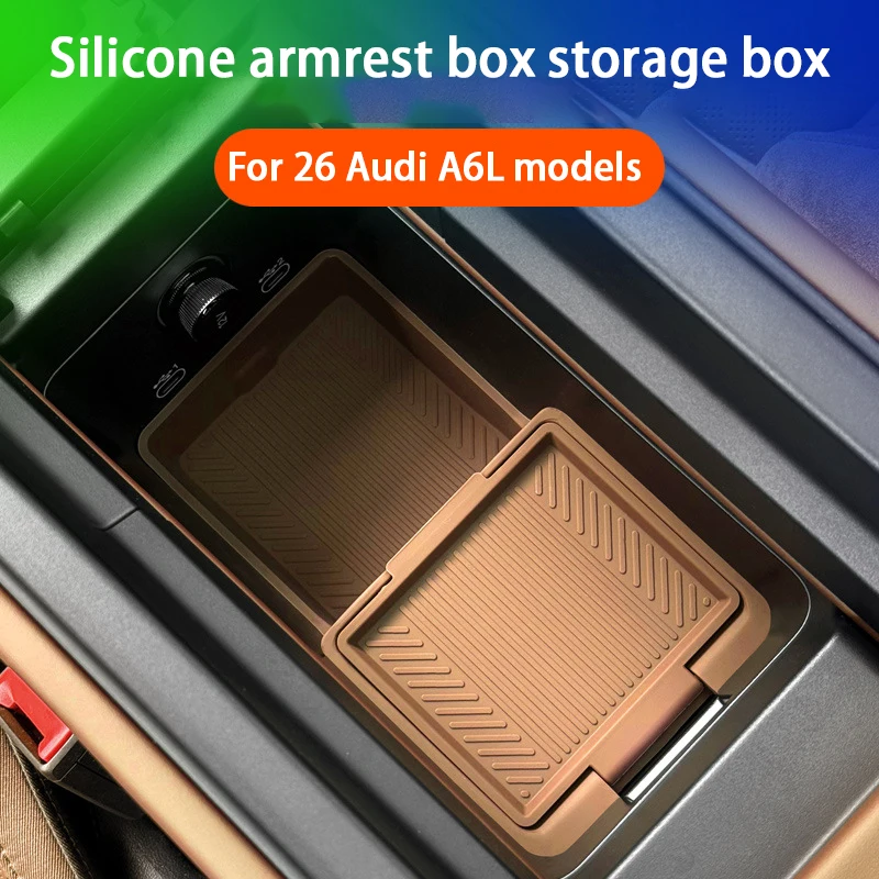 For Audi A6 C9 2025 2026 Silicone Center Console Storage Box Car Armrest Box Layered Storage Decoration Car Interior Accessories