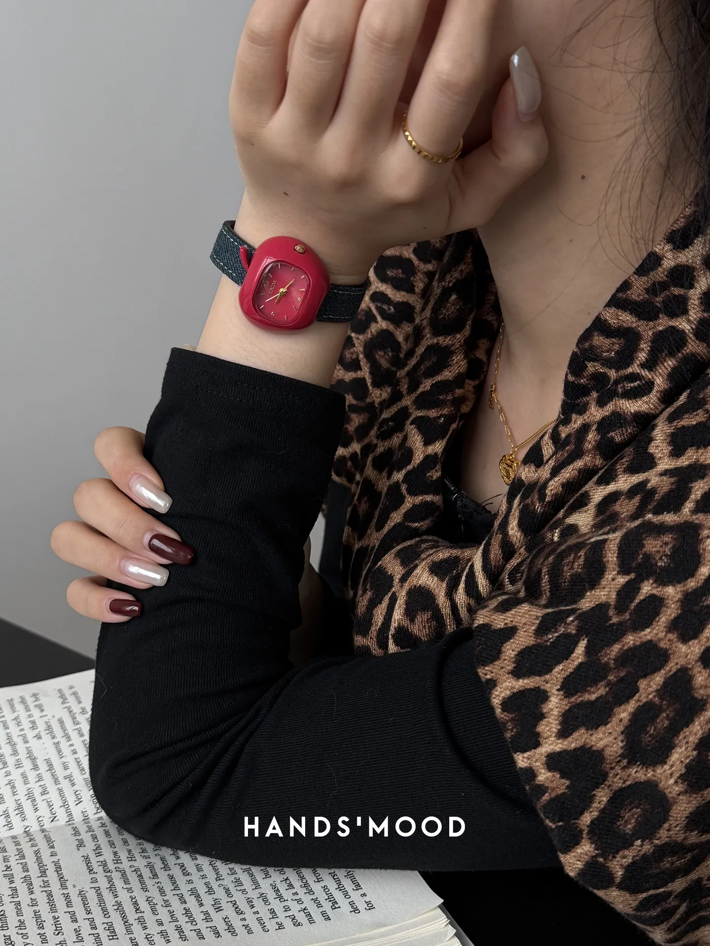 Red Watch with Denim Blue Design Stylish Compact Luxe-Inspired with Magnetic Clasp A Fashionable and Unique Timepiece for Women
