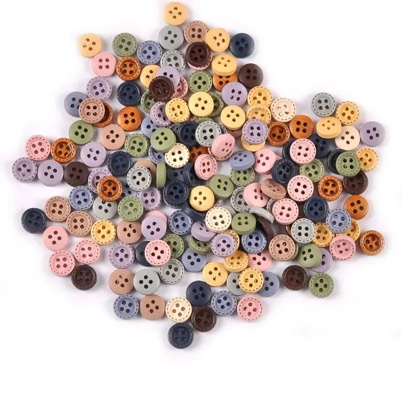 100pcs 10mm Mixed Wooden Decorative Buttons For Sewing Clothing Scrapbooking Crafts Home Decor