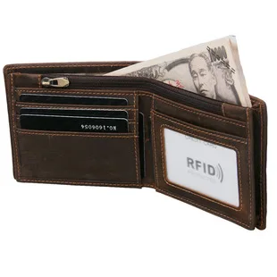 Cartera de piel de cera de aceite con bloqueo RFID para hombre, Cartera de cuero genuino de vaca Vintage, monedero hecho a mano para hombre, cartera corta
