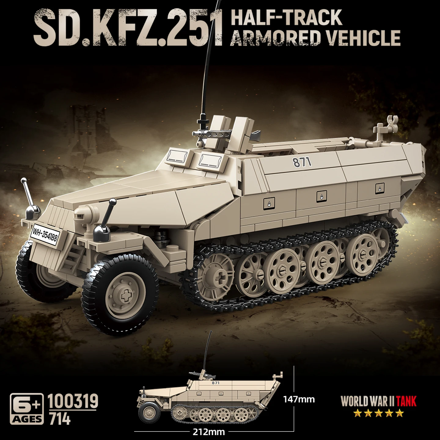 

2025 NEW World War II half-track armored vehicle Sd.Kfz.251 assembled model building tank 1:28 scale toy car 100319
