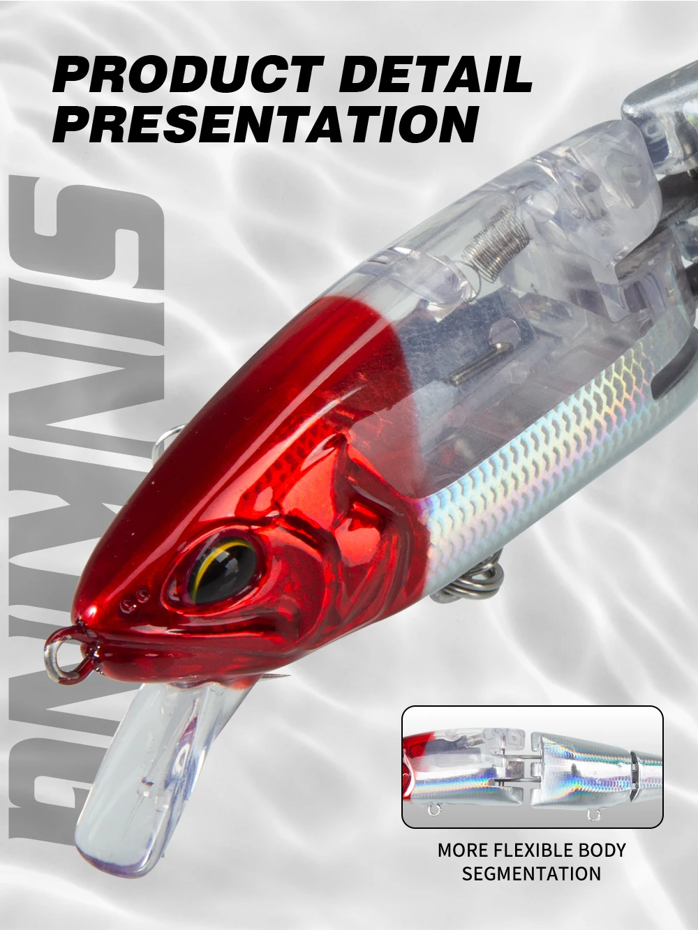 Hunthouse 3-teiliger Swimbait Armajoi Pencil Minnow Angelköder, flacher Flash, schwimmend, 140 mm, 22/25 g, Hartköder, Oberflächenköder – Detail 7