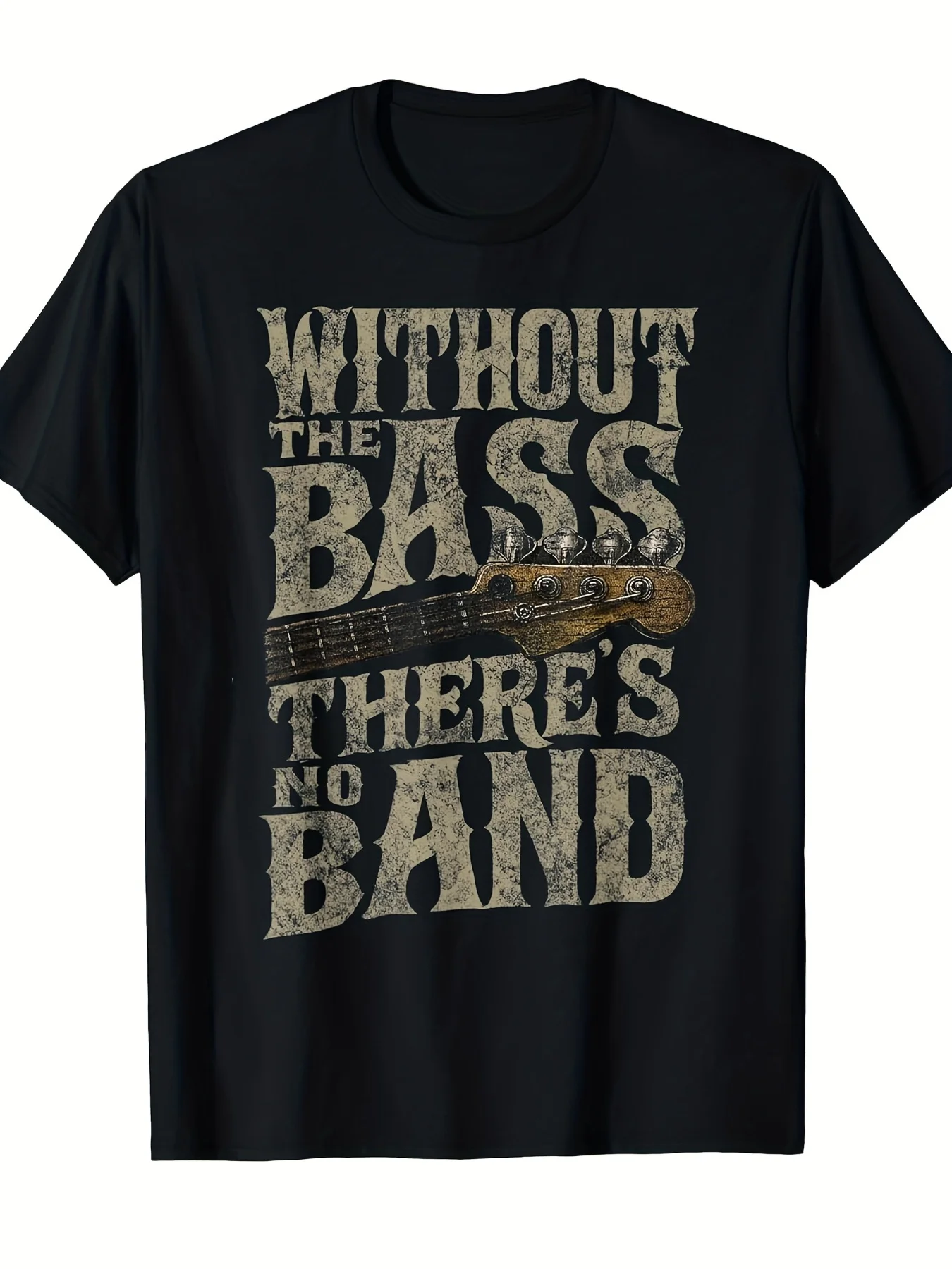 T-shirt à thème bassiste pour hommes - Imprimé « No Bass, No Band », style musical rétro, Esin, vêtements décontractés confortables pour musiciens