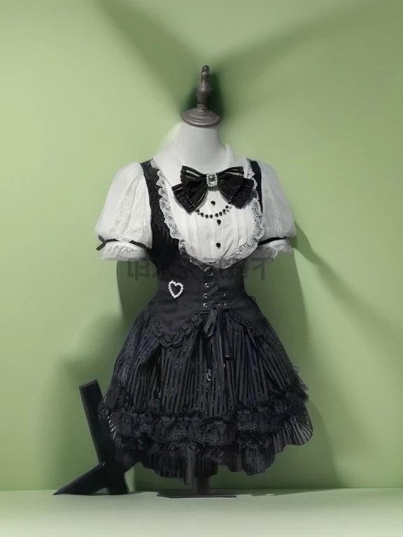 

Облегающие платья с отложным воротником и поясом на талии, полосатое платье Лолиты в готическом стиле для милых девочек, искусственное двухсекционное платье с короткими рукавами