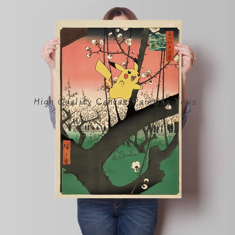 Pokemon Ukiyo-e Pikachu Retro Canva Painting Wall Decorative Posters and Prints Living Decorate Picture Art Room Picture Gift