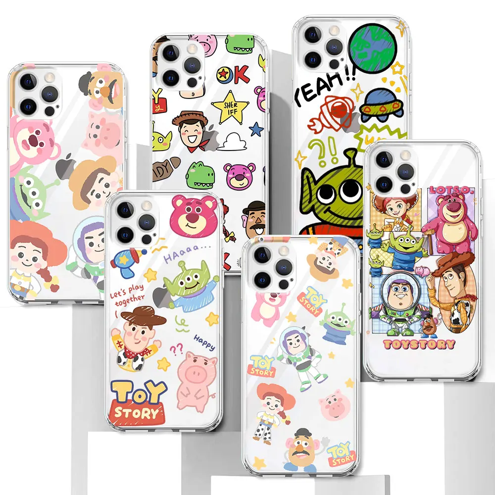 Disney Cartoon Toy Story Case for Apple iPhone 16 11 7 8 13 14 Plus 12 Mini 15 Pro X XS Max XR Transparent TPU Soft Phone Cover