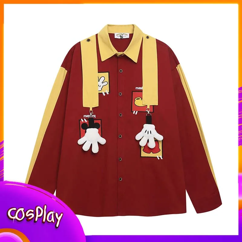 

Рубашка с длинным рукавом с Микки Маусом, милая рубашка с рисунком Диснея, повседневная модная рубашка с лацканами, модный ретро-кардиган для женщин и мужчин, одежда для взрослых, подарок