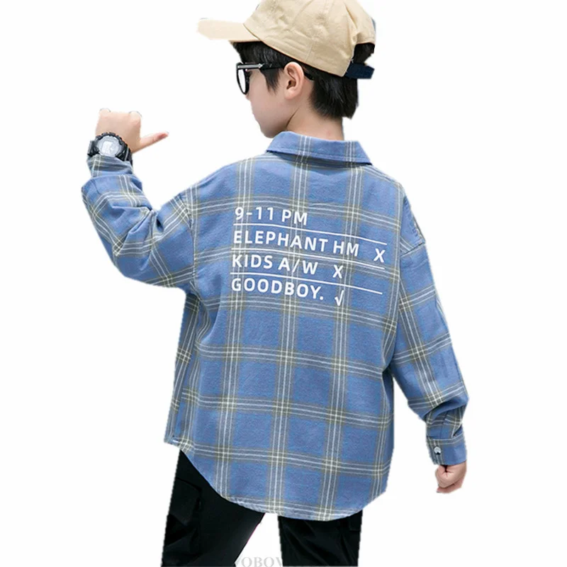 School Children's Clothes Boys Plaid Shirts Long Sleeve Turn-down Collar Shirts for Boys Vintage Kids Causal Blouse Tops 5-14Y