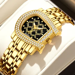 YaLaLu 2024 Hot New Women's Watch Black Dial Gold Case Diamond Luxury Box Watch Remover Ion Gold Plated