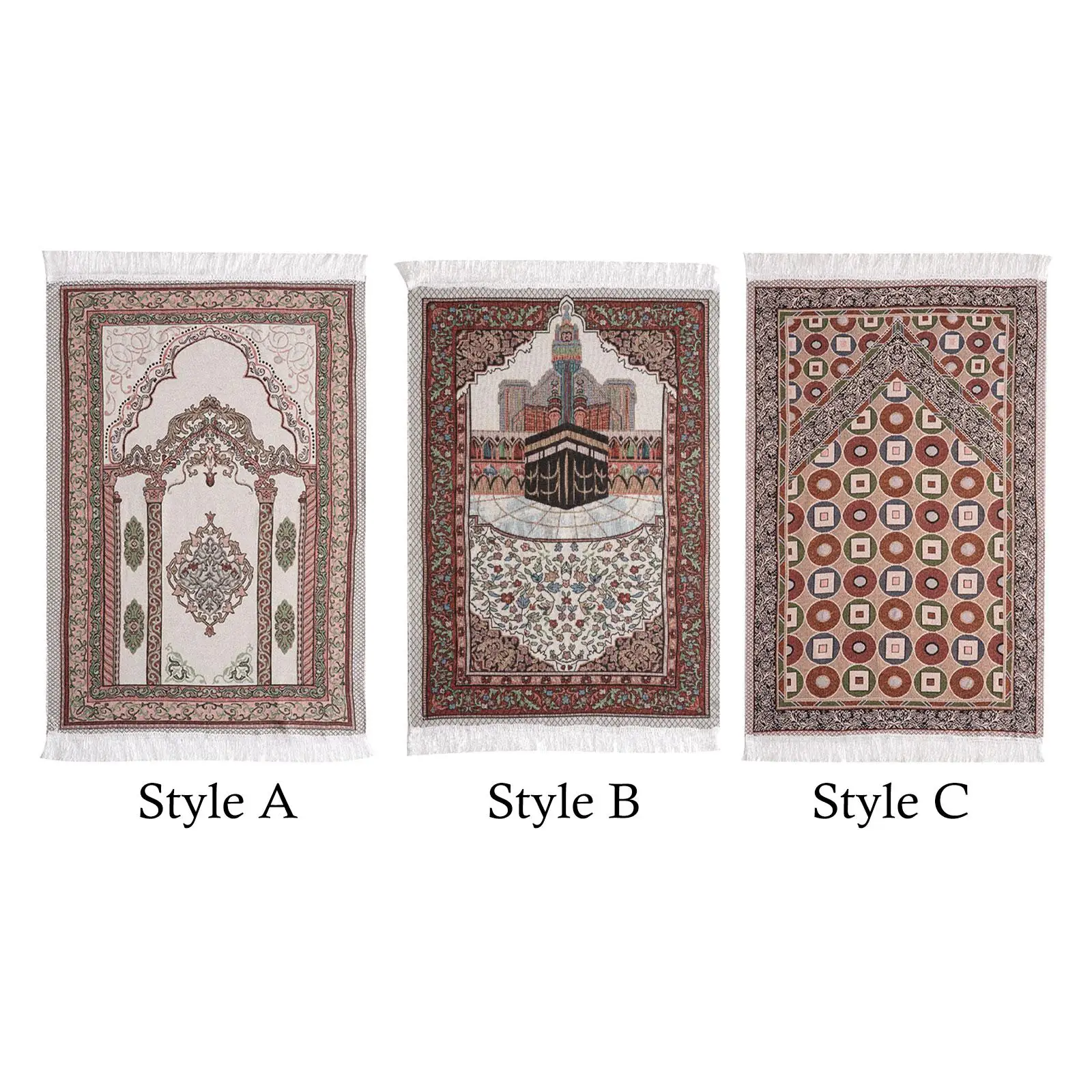 Muslim Mat Floor Carpet Thick Tassel Decor Rectangle Traditional Design Prayer Rug for Travel Temple Prayer Room Women Men