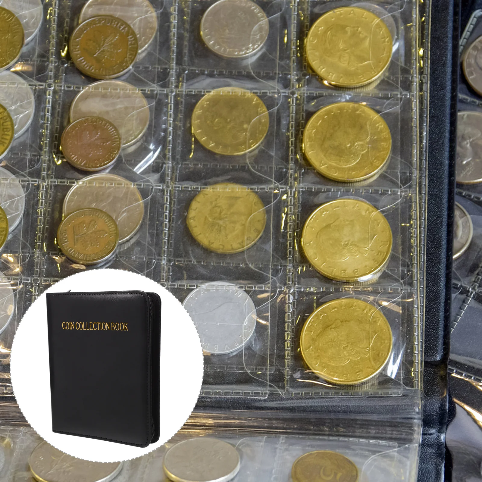 مجموعة ألبوم حامل محمول ذو سعة كبيرة، كتاب تخزين العملات المعدنية المتينة، منظم العملات التذكارية، شاشة ديكور #1