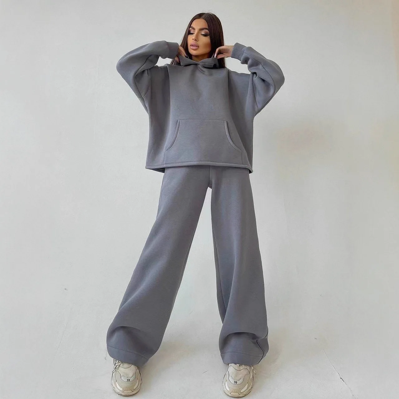 2025, neue Herbst Winter Mit Kapuze Tasche Lose Sweatshirt Set Frauen Multi Farbe Optionen Casual Sport Zwei Stück Outfit