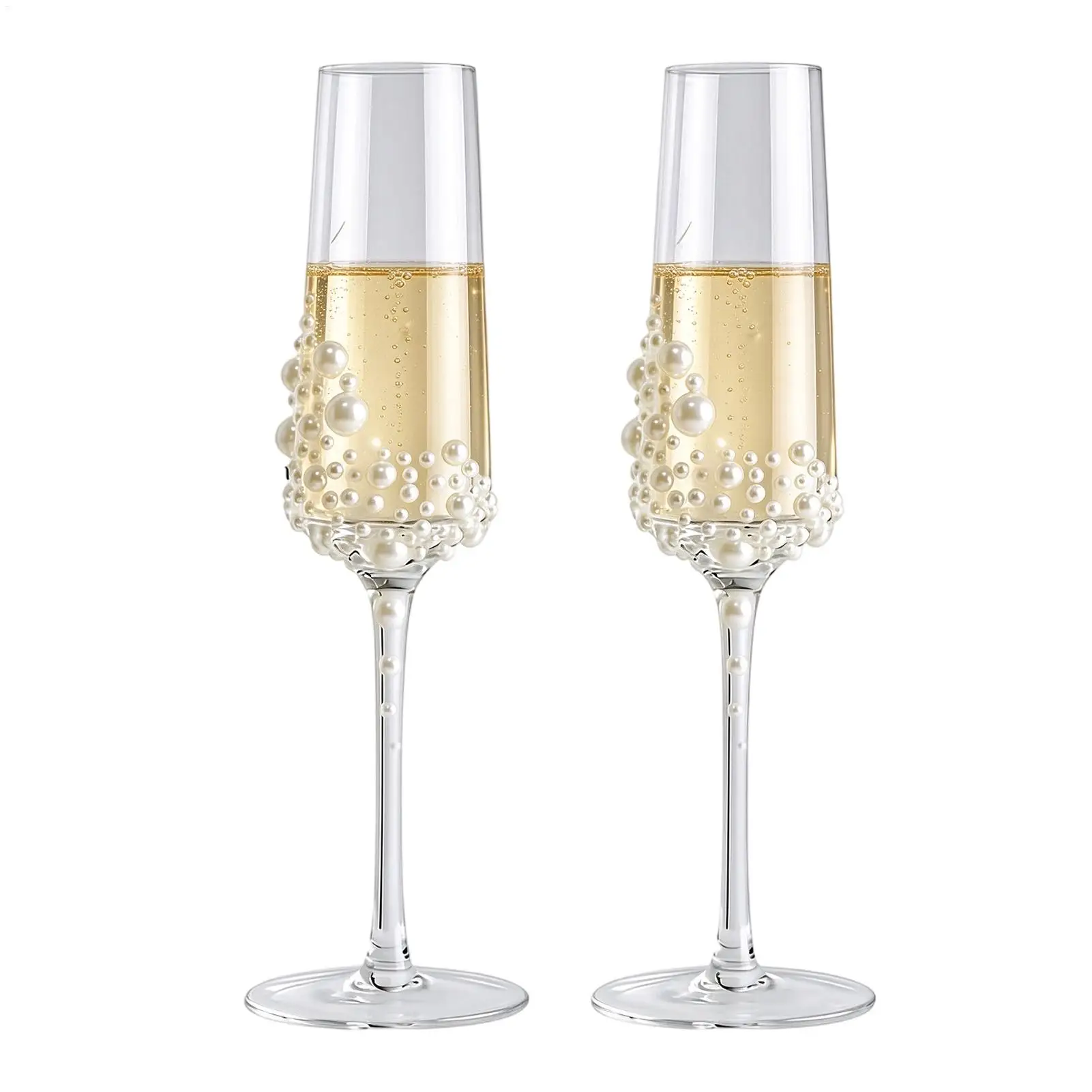 Champagne Glass 2 Pieces Elegant Letters Print Pearl Goblets Crystal Champagne Cups for Couples Newlyweds Wedding Engagement