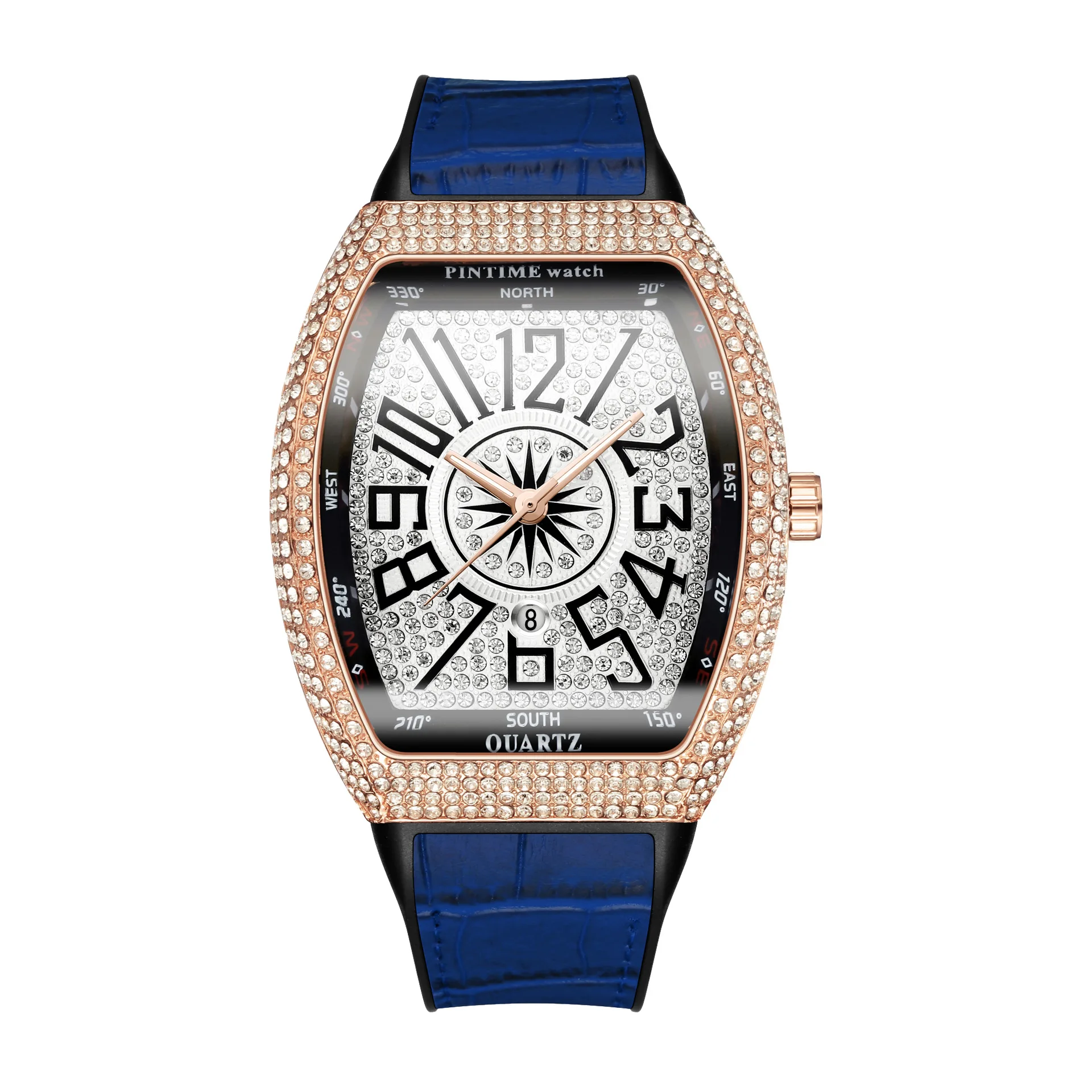 Men Luxury Watch Iced Out Diamond Bezel Moda Relógios Impermeável Shinning Quartz Relógio de pulso Corolful Leather Strap Clock