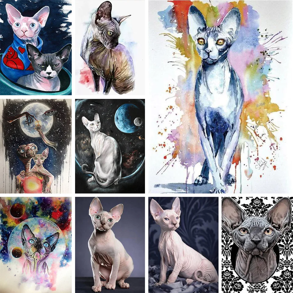 DIY Diamond Painting Sphynx Cat 5D Full Diamond Embroidery Rhinestone Picture Animal Cross Stitch Home Decoration Creative Hobby