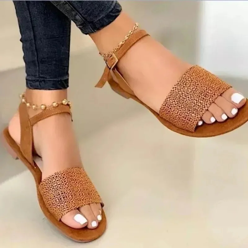 Women\'s Sandals 2024 New Summer Flats Ankle Strap Casual Roman Shoes Ladies Open Toe Gladiator Fashion Woman Sandals Zapatos