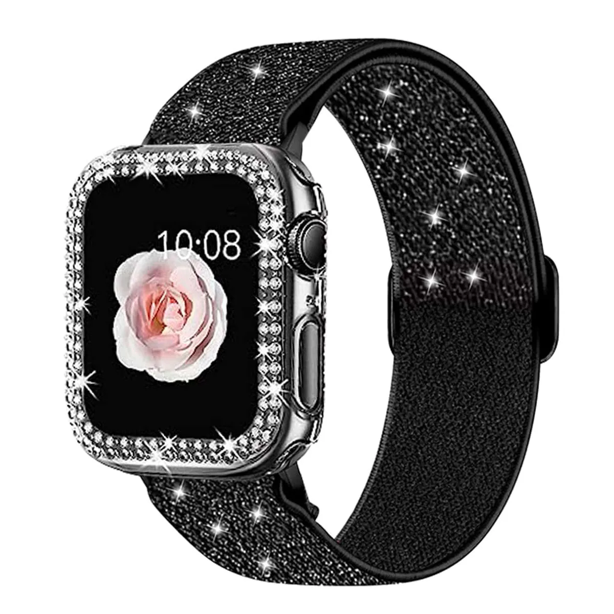 Crystal jewelry diamond watch protective case shiny nylon elastic band For apple watch ultra2 1 se s9 8 7 6 series women41454440