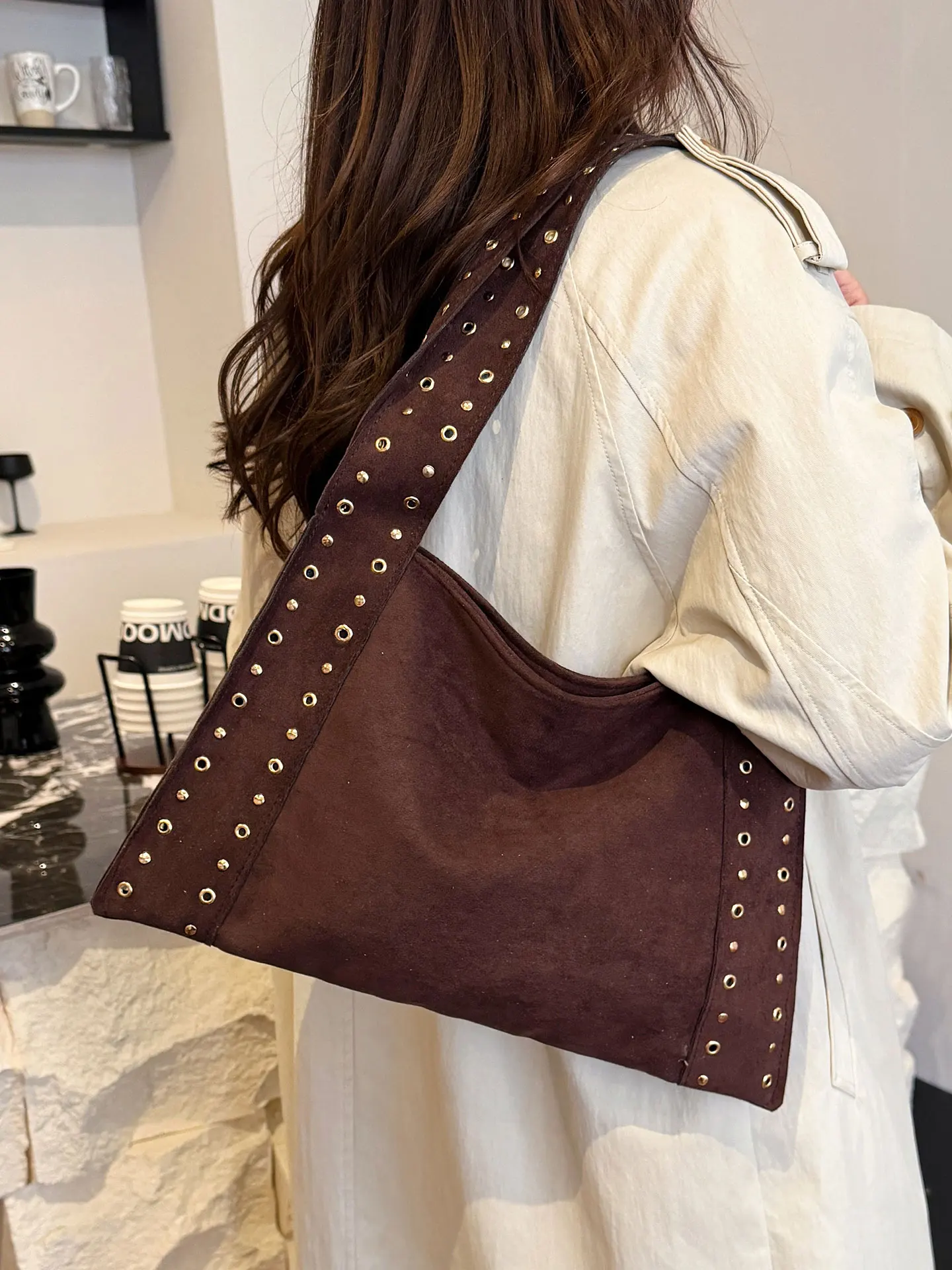 

Fall Winter Women's Large Capaci Faionable Tote Bag Retro Versatile Single oulder Underarm Bag American Retro Sle Mag...