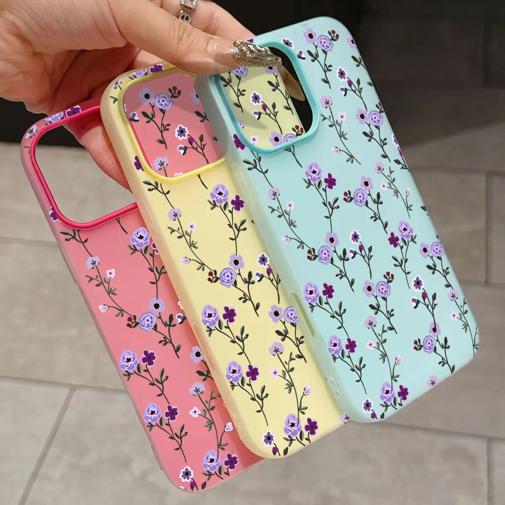 

Purple Flower Candy Colors Case For iPhone 16 Pro Max Cases iPhone 17 11 12 13 14 15 16 Plus 7 8 XS Cute Shockproof Funda Coque