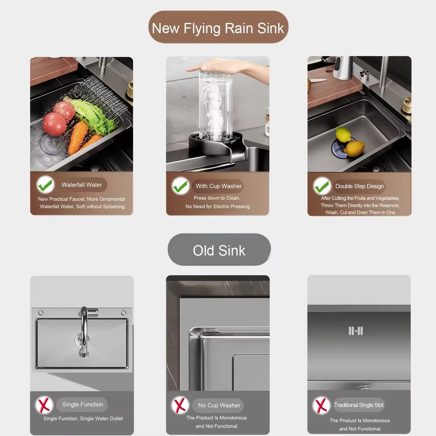 Multifunctional Stainless Steel Single Slot Two Hole Undercounter Chrome Plated Brass Kitchen Sink Dishwasher Faucet Dish Rack