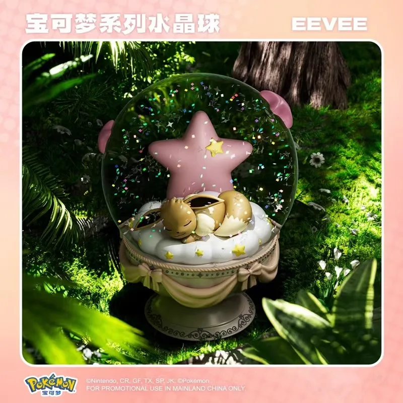 Original Pok é mon serie lindo bola de cristal de dibujos animados Pikachu Gengar Eevee Sylveen joyería luminosa regalos juguetes Accesorios