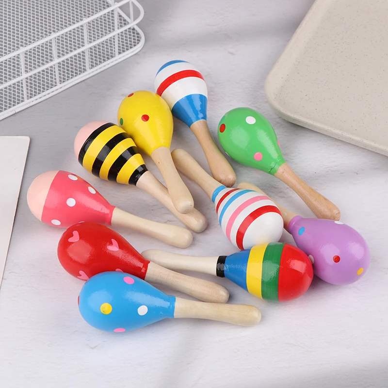 2Pcs Mini Wooden Painting Sand Hammer Maracas Rattle Shaker Toy For Baby Musical Instruments Baby Shower Party Favors Gift Kids