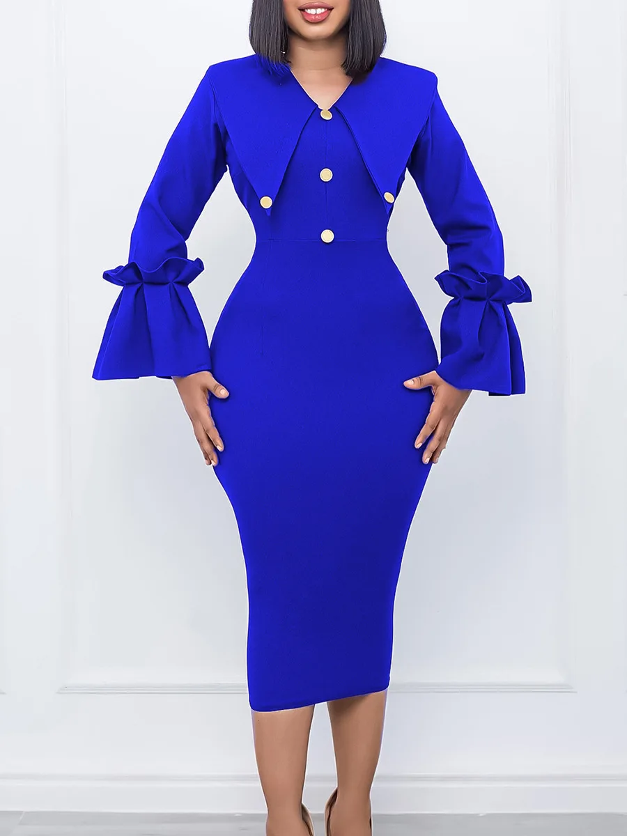 Women's 2024 new fashion temperament commuter solid color long-sleeved dress