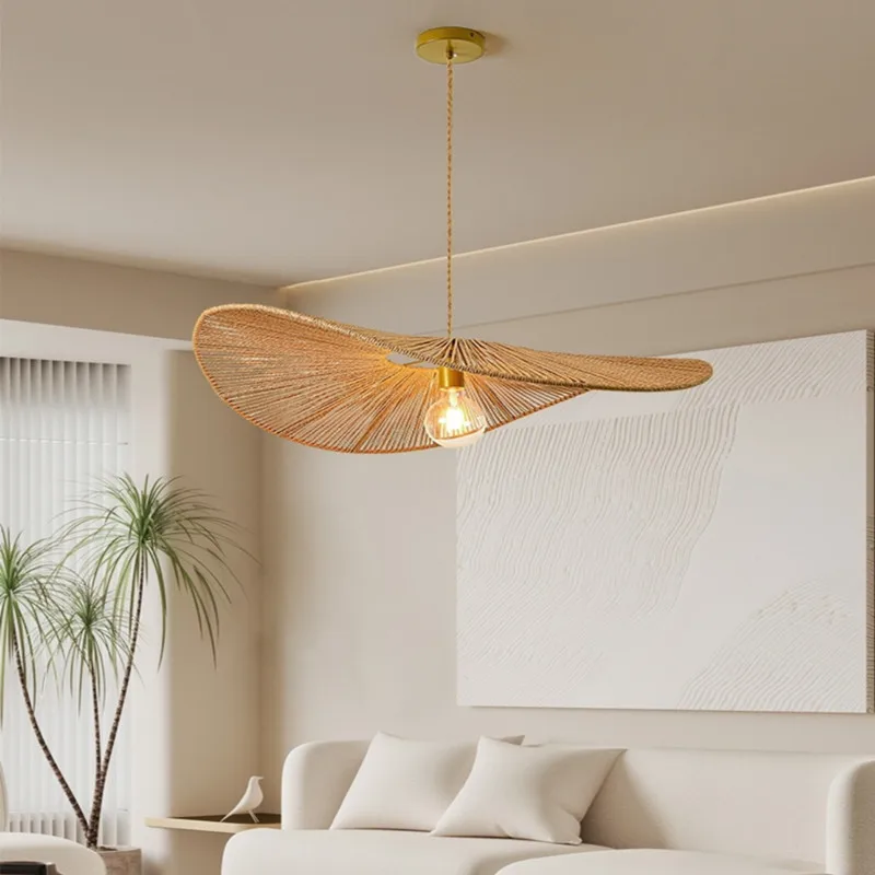 

Nordic Vertigo Retro Wabi Sabi Chandelier Creative Pendant Lights Hand Woven Bamboo Hanging Lamps for Bedroom Living Dining Room