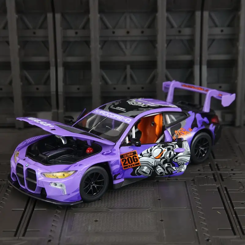 CCA 1:24 Audi R8 WASA alloy car model BMW M4 GT3 rally car model has simulated sound and lighting functions, rich details