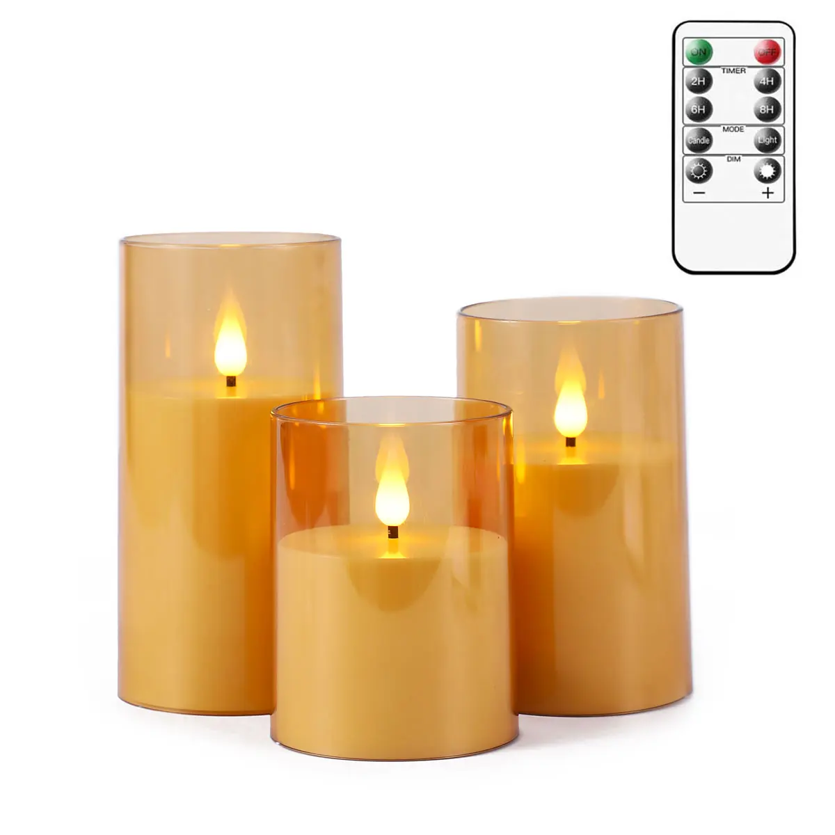 1 or 3 Pcs Grey/Gold Acrylic Flameless Pillar Candles Battery Operated Timer, Remote Control, LED Cylindrical Fake Glass Candle