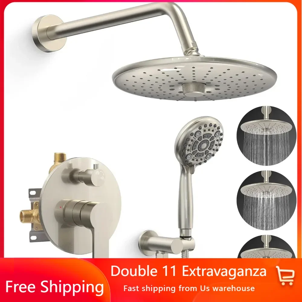 Shower faucet, 3-function high-pressure 10 inch -6 sets of handheld fixed devices - including valves, shower head system