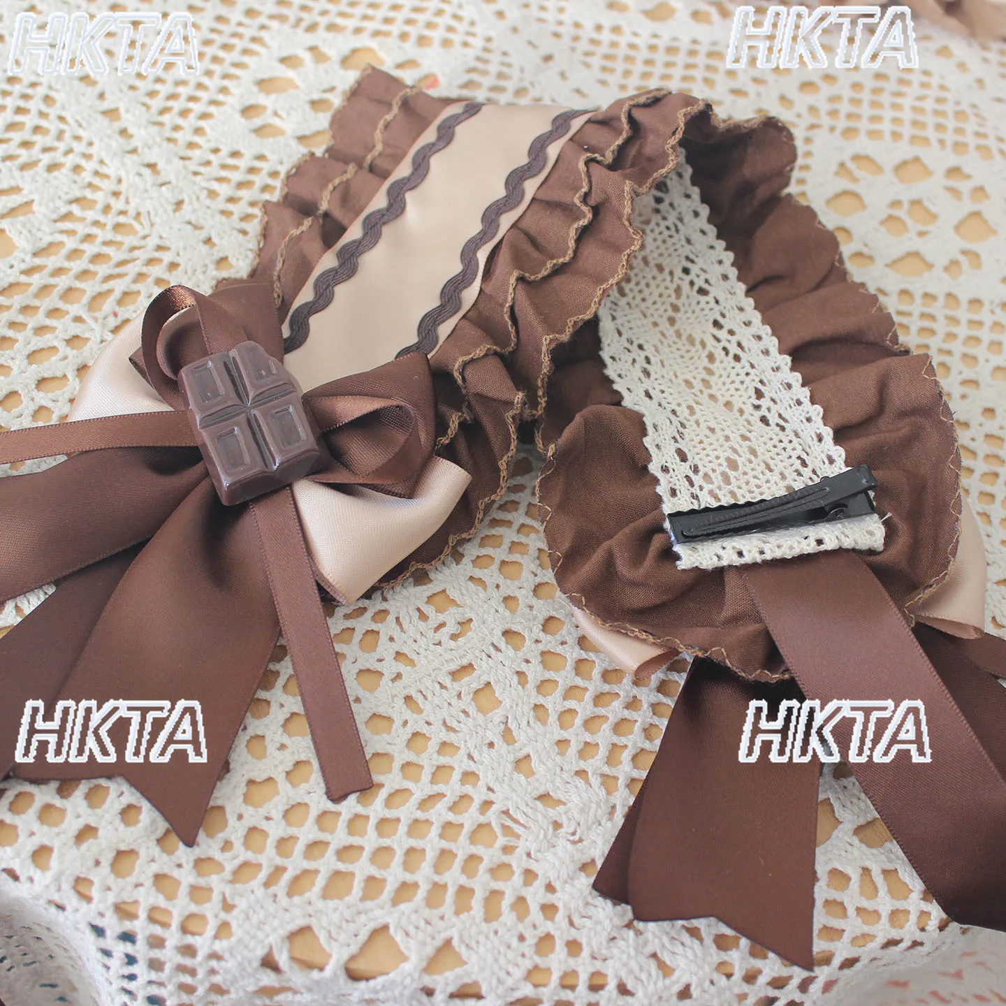 Oryginalne, ręcznie robione akcesoria do włosów z czekolady, opaska do włosów w stylu Lolita, kokarda w stylu kawowego deseru, karbowana kokarda karmelowa, urocza opaska do włosów Lolita dla dziewczynek.