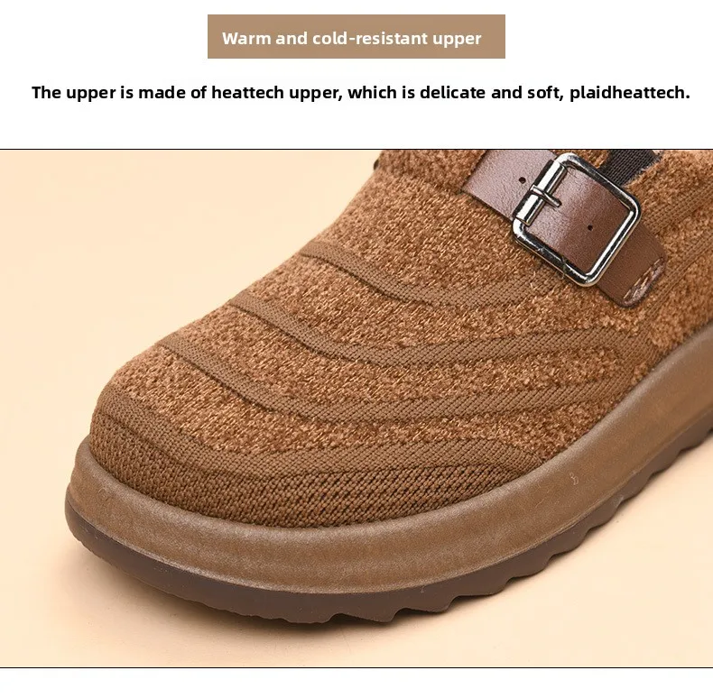 Damen-Winter-Loafer mit Fleecefutter, warme Slipper aus Strickstoff, rutschfeste Freizeitschuhe mit Schnallenriemen und dicker Plattformsohle – Detail 6