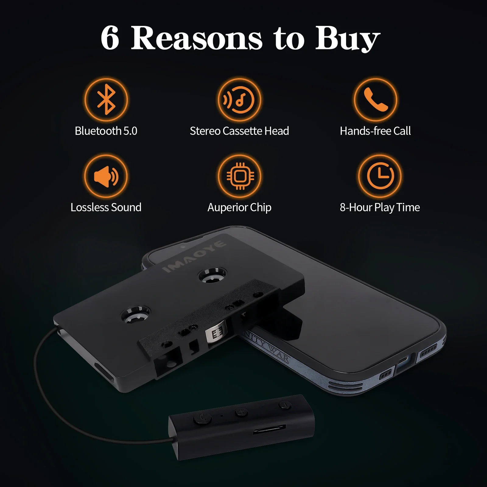 2024 جديد بلوتوث 5.1 سيارة الصوت كاسيت ستيريو مركبة الشريط محول كاسيت العمل أثناء شحن دعم TF بطاقة