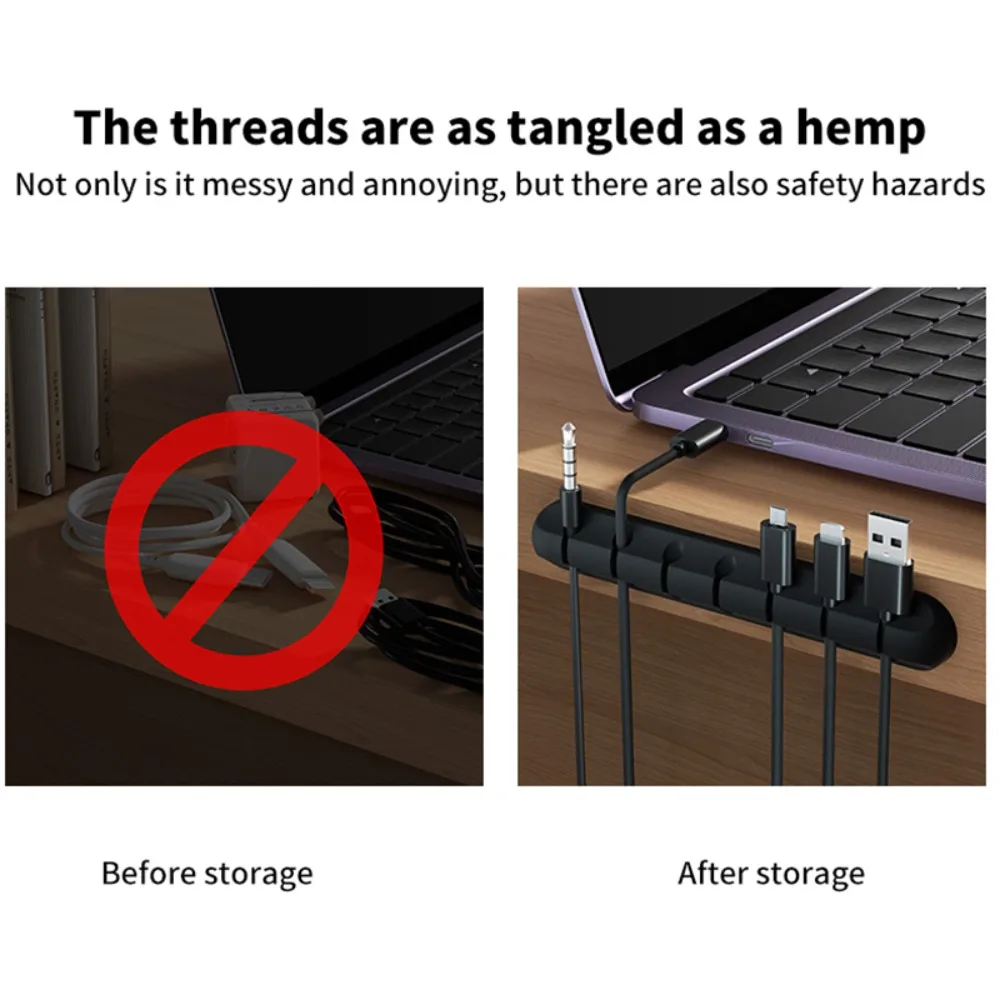 New Black Cable Organizer Flexible Silicone USB Cable Winder Desktop Tidy Management Clips For Mouse Keyboard Earphone Protector