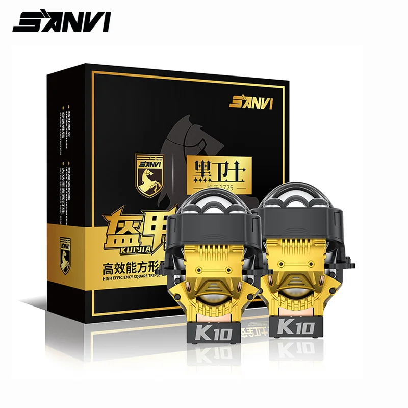 SANVI K10 Bi LED Square Lens 3 Inch 6000K+4300K with Three High Beam for Hella 3R G5 Headlight Retrofit Lens Auto Accessory