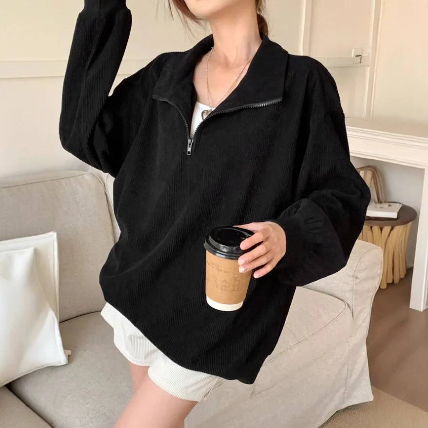 Women Fashion Zipper V Neck Sweatshirt Autumn Casual Loose Hoodie Leopard Long Sleeve Comfortable Pullovers Female 2025 Tops