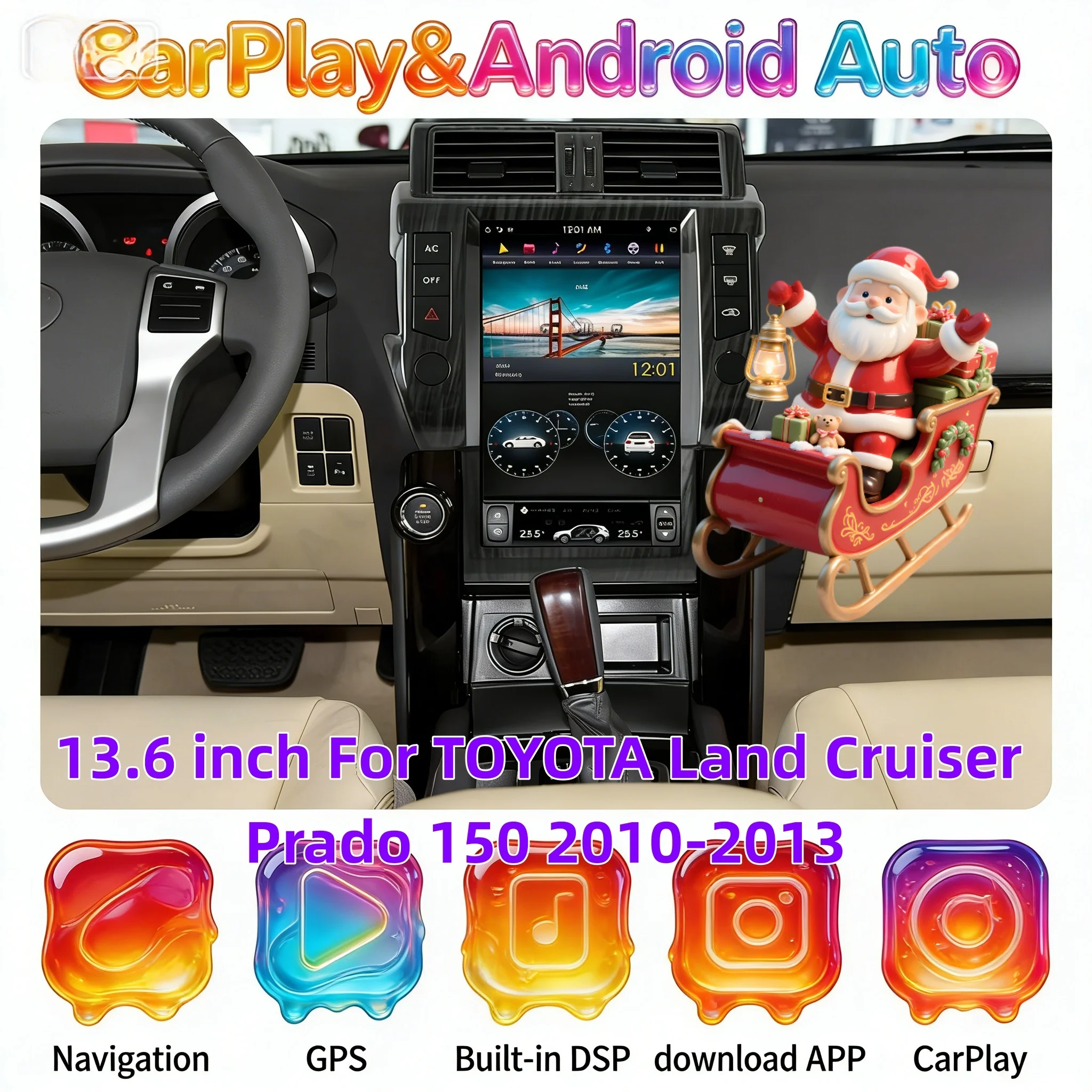 

13.6 inch Multimed Radio CarPlay For TOYOTA Land Cruiser Prado 150 2010-2013 Android 13 Touch Screen Navigation Head unit Stereo