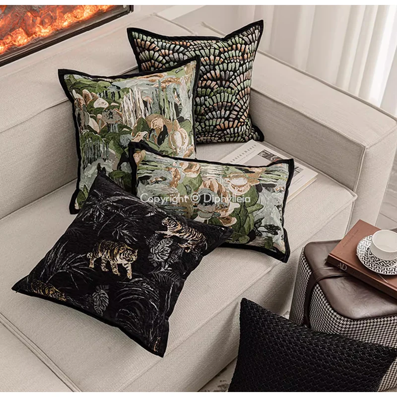 Diphylleia Green Rolling Forest Throw Pillow Cover Case French Retro Luxury Nature Euro Sham Accent Cushion Indoor Outdoor Decor